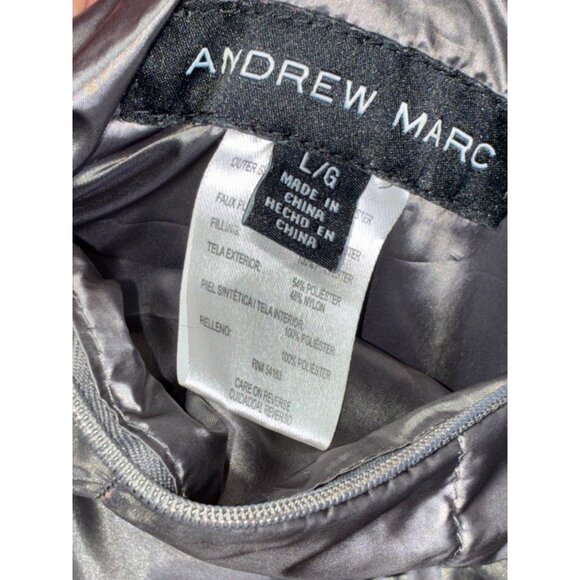 Andrew Marc Hooded Gray/Black Reversible Puffer Faux Fur Jacket Coat Sz L #o - Picture 11 of 11